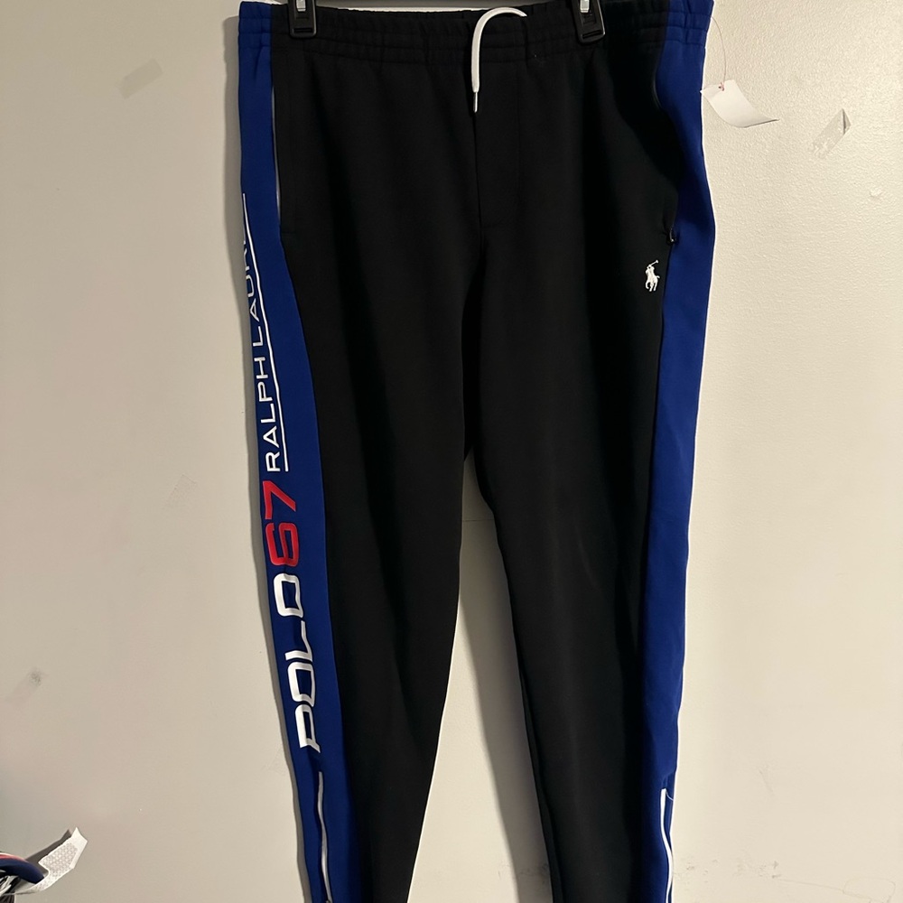Polo Ralph Lauren 67 Alpine RRL Black Blue Racing Jogger Sweatpants Mens XL